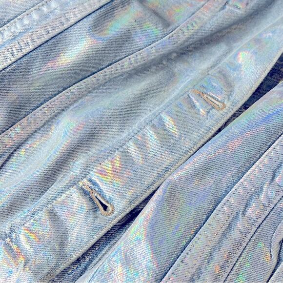 Topshop Moto Foil Iridescent Oversized Denim Jacket US 12 - Picture 8 of 14